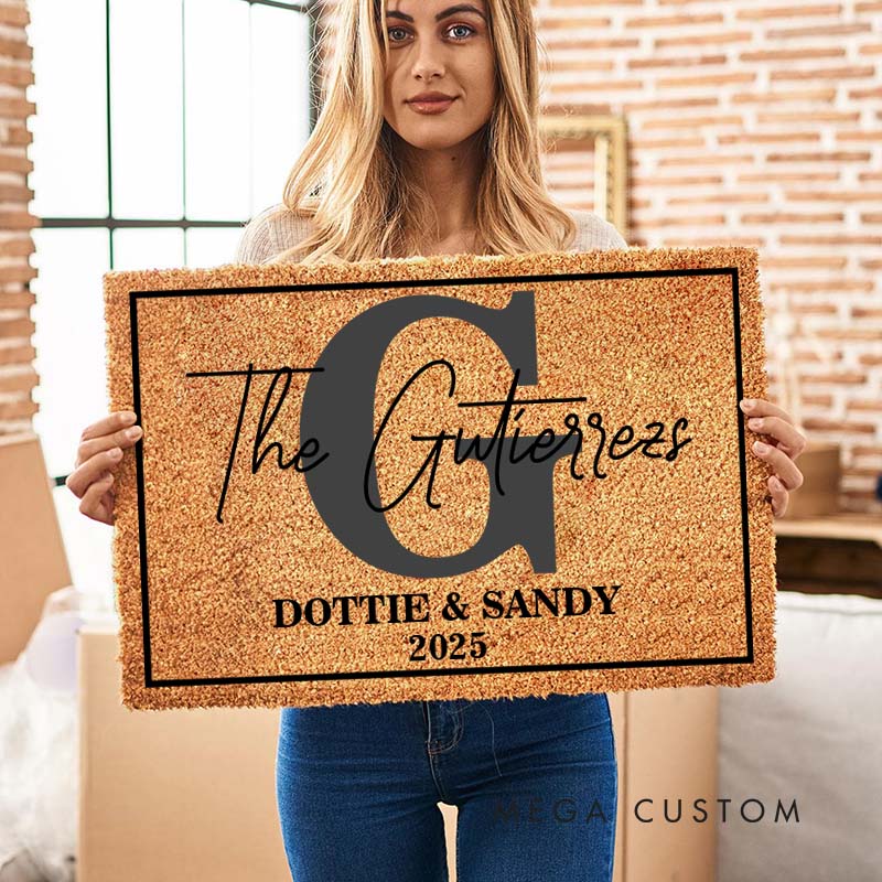 Personalized Couple Last Name Frame Doormat Custom Newlyweds First Name Door Mat Mr and Mrs Initials Doormat Hubby Wifey Husband Wife Gift for Him Her