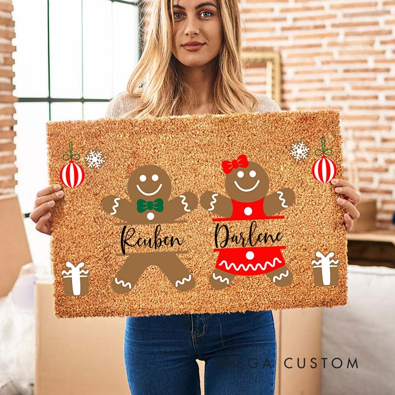 Personalized Couple Gingerbread Christmas Doormat Custom Newlywed Name Xmas Door Mat Boyfriend Girlfriend Husband Wife Christmas Gift for Him Her