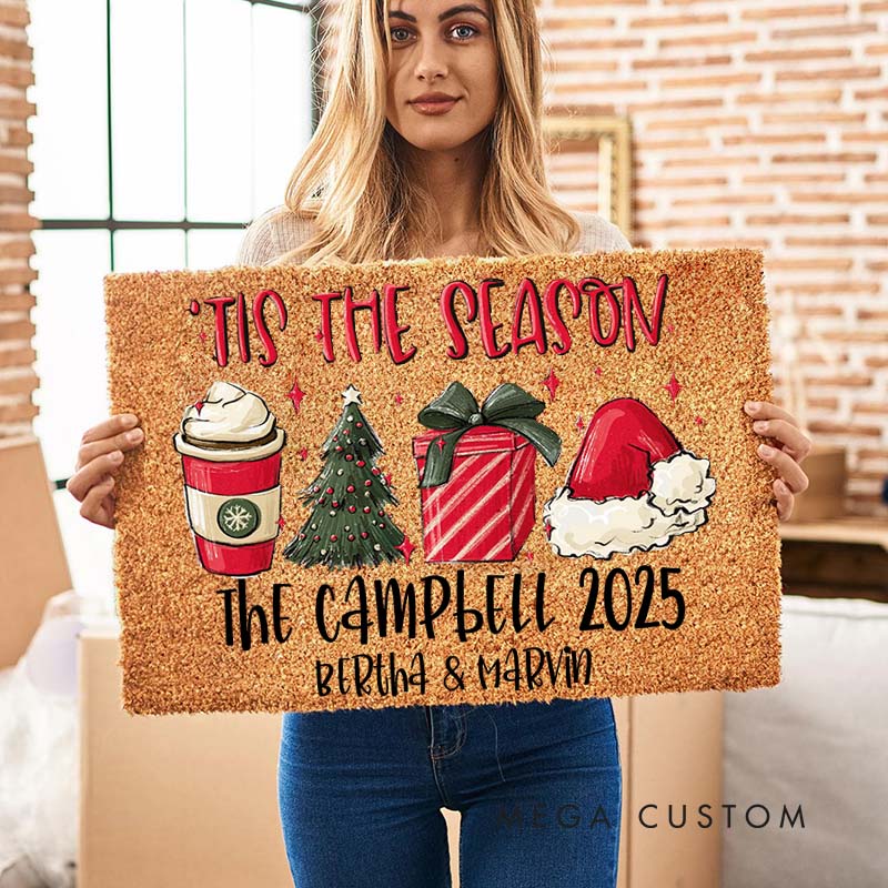 Personalized Couple Tis the Season Christmas Doormat Custom Newlywed Last Name Xmas Doormat Husband Wife First Name Doormat Christmas Gift for Him Her