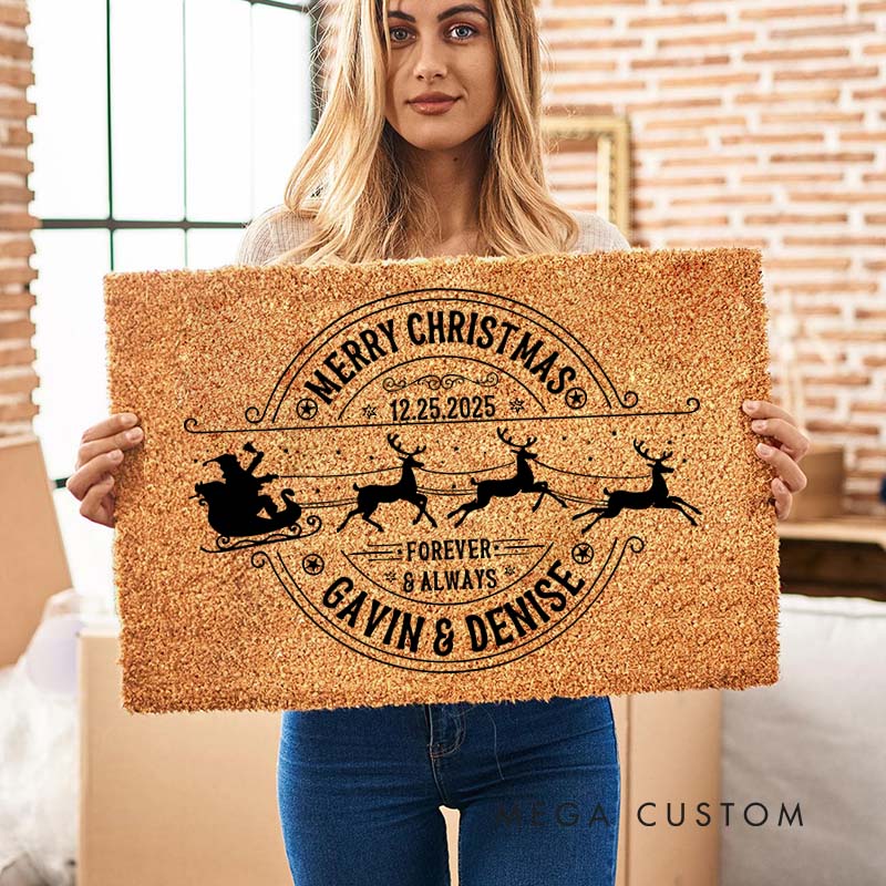 Personalized Couple Merry Christmas Forever and Always Doormat Newlywed Name Xmas Doormat Husband Wife Boyfriend Girlfriend Christmas Gift for Him Her