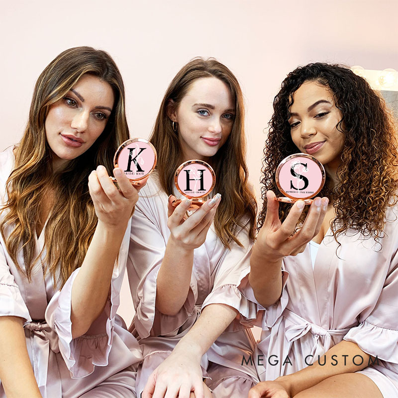 Personalized Bridesmaid Birth Flower Mirror Custom Bride Initials Compact Mirror Bachelorette Party Mirror Bridesmaid Proposal Bridal Shower Gift