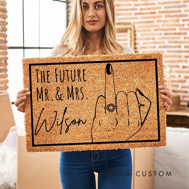Personalized Couple The Future Mr and Mrs Doormat Custom Newlyweds Last Name Doormat Bride to Be Ring Finger Doormat Wedding Engagement Gift