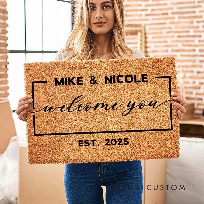 Personalized Couple Mr. and Mrs. Doormat Custom Newlyweds Name Doormat with Established Date New Couple Wedding Engagement Gift for Him Her