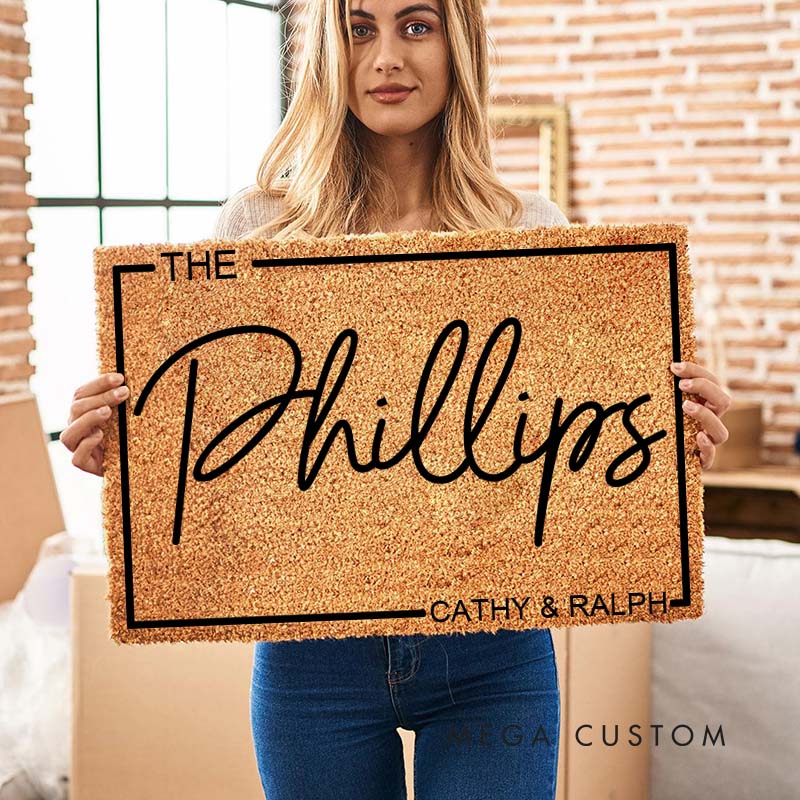 Personalized Couple Last Name Rectangular Frame Doormat Custom First Name Door Mats Mr. and Mrs. Doormat Hubby Wifey Husband Wife Gift for Him Her
