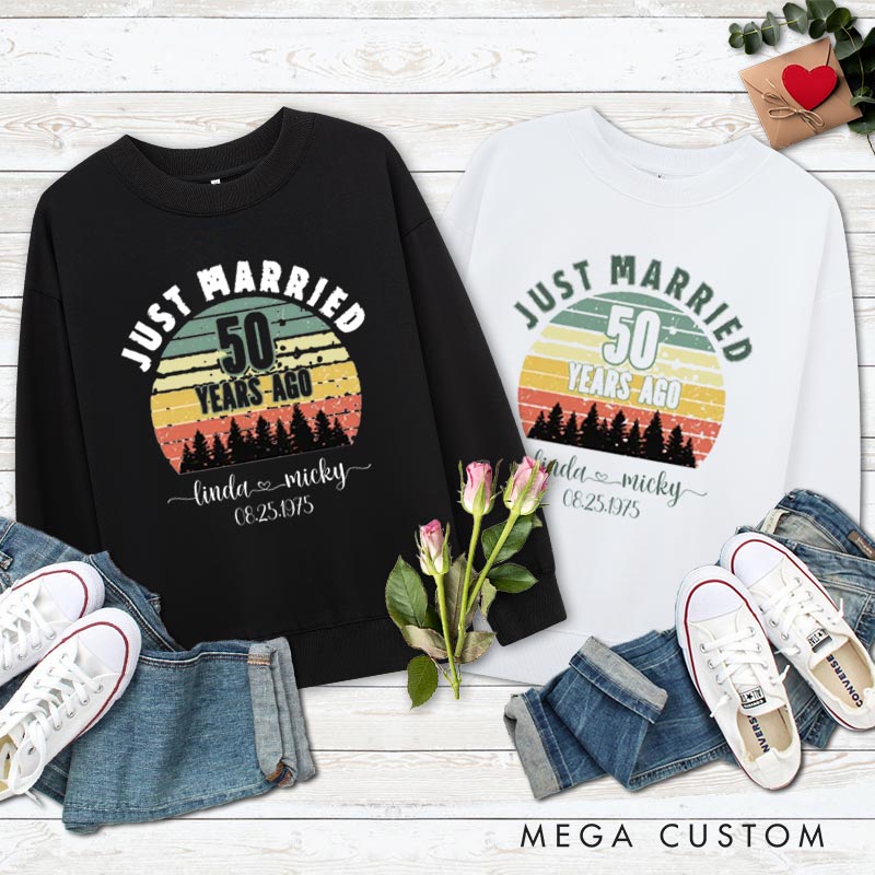 Personalized Couple 50th Anniversary Sweatshirt Just Married 50 Years Ago Outfit Anniversary Golden Wedding Sunset Top for Wife Husband
