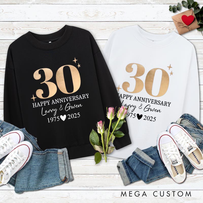 Personalized Fun Couple 30th Anniversary Sweatshirt Elegant Golden Celebration 30 Years Anniversary Outfit Wife Husband Anniversary Top