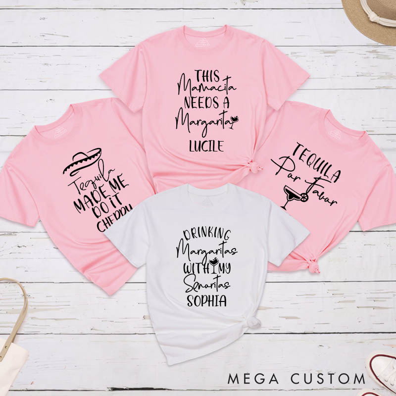 Personalized Bride Drinking Margaritas with My Senoritas T-Shirt Bridesmaid Matching T-Shirt Bride's Crew T-Shirt Wedding Bachelorette Party Gift
