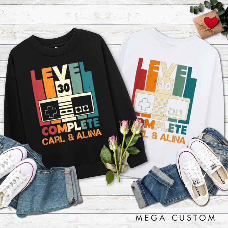 Personalized Couple 30th Anniversary Sweatshirt Level 30 Complete Funny Anniversary Outfit Vintage Couple Sweatshirt for Husband Wife