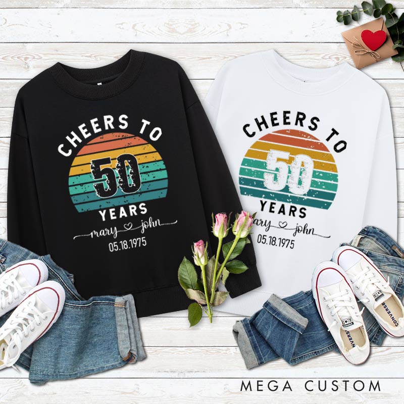 Personalized Couple 50th Anniversary Sweatshirt Retro Cheers to 50 Years Anniversary Outfit Vintage Couple Sweatshirt for Husband Wife