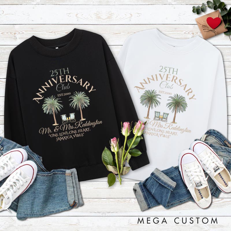 Personalized Couple 25th Anniversary Sweatshirt Tropical Celebration 25th Anniversary Outfit Couple Sweatshirt for Husband Wife