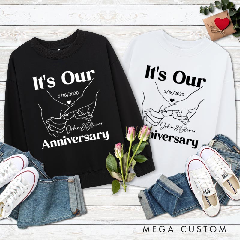 Personalized Couple 5th Anniversary Sweatshirt It's Our Anniversary - Romantic Line Art Outfit Couple Sweatshirt for Boyfriend Girlfriend