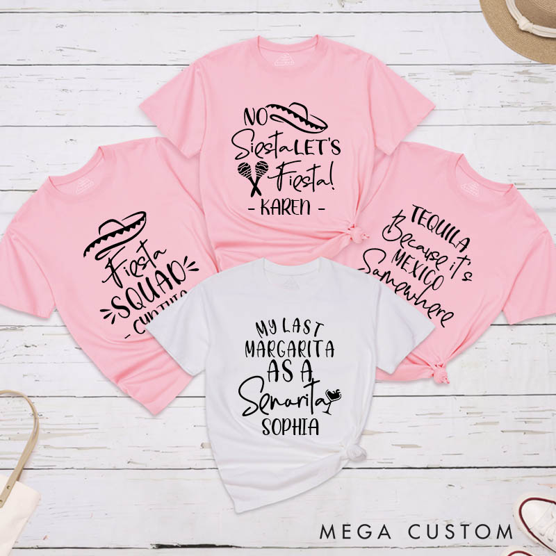 Personalized Bride My Last Margarita as a Señorita Matching T-Shirt Bridesmaid T-Shirt Bride's Crew T-Shirt Wedding Bachelorette Party Gift
