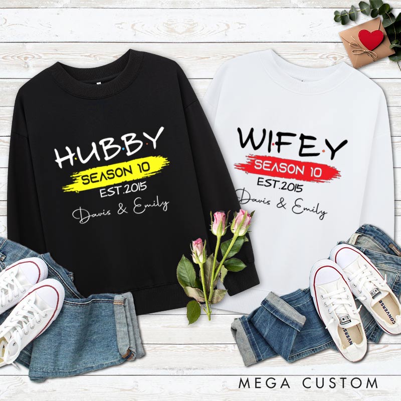 Personalized Couple 10th Anniversary Sweatshirt Hubby & Wifey Season 10 Anniversary Outfit for Couples Wife Husband Gift Sweatshirt