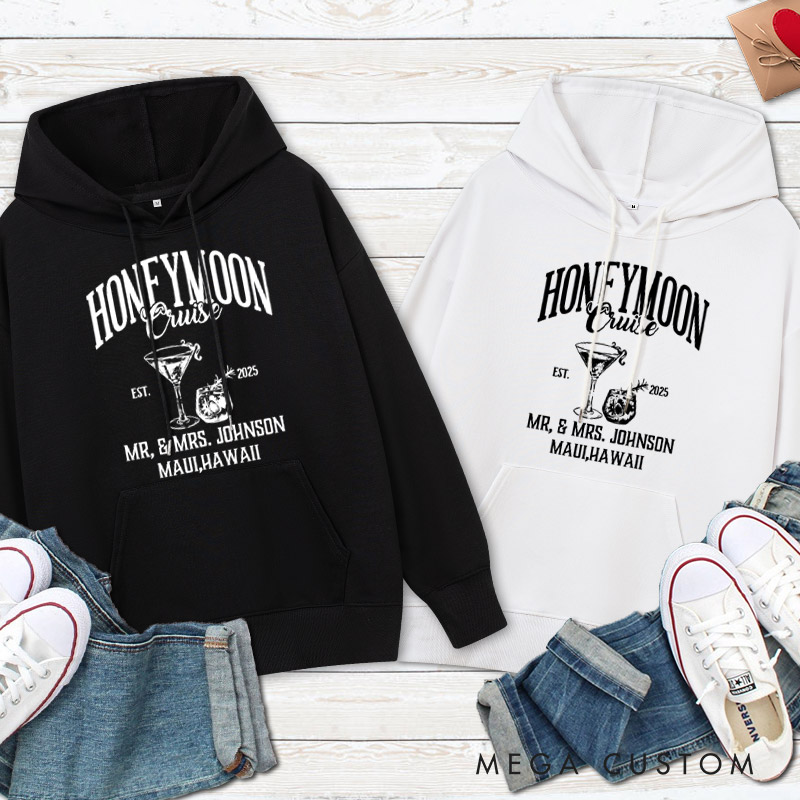 Personalized Honeymoon Cruise Mr and Mrs Matching Honeymoon Couple Hoodie