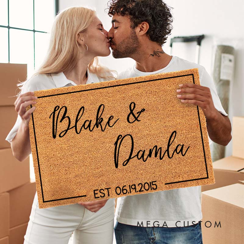 Personalized Couple 5th Anniversary Doormat Couple Elegant Script Doormat with Names and Established Year Newlyweds Doormat