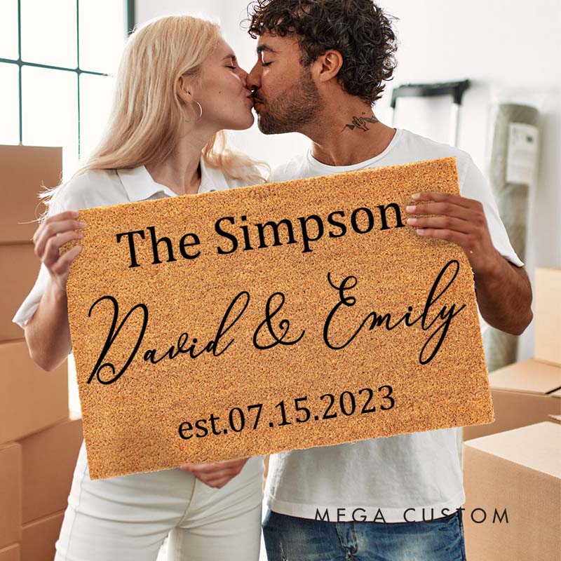 Personalized Couple Anniversary Doormat Couple Name Doormat with Last Name and Established Year Newlyweds Doormat for Him Her