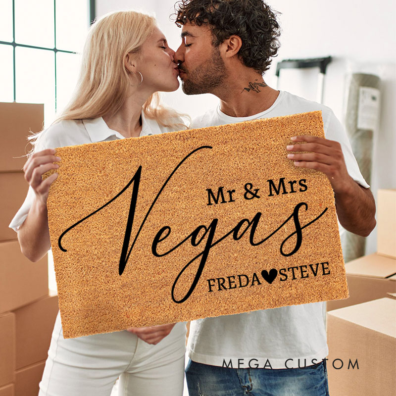 Personalized Couple Mr. and Mrs. Last Name Doormat Custom Newlyweds First Name with Heart Door Mat Doormat Hubby Wifey Husband Wife Gift for Him Her