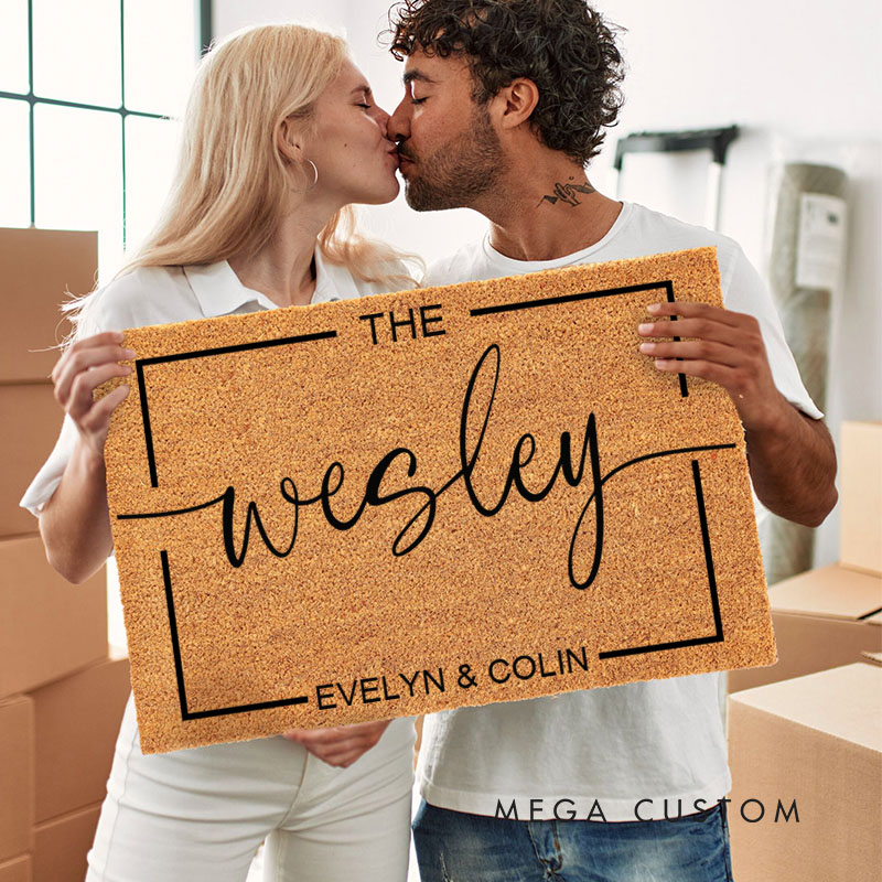 Personalized Charming Couple Last Name Frame Doormat Custom Couple First Name Door Mat Mr and Mrs Doormat Hubby Wifey Husband Wife Gift for Him Her