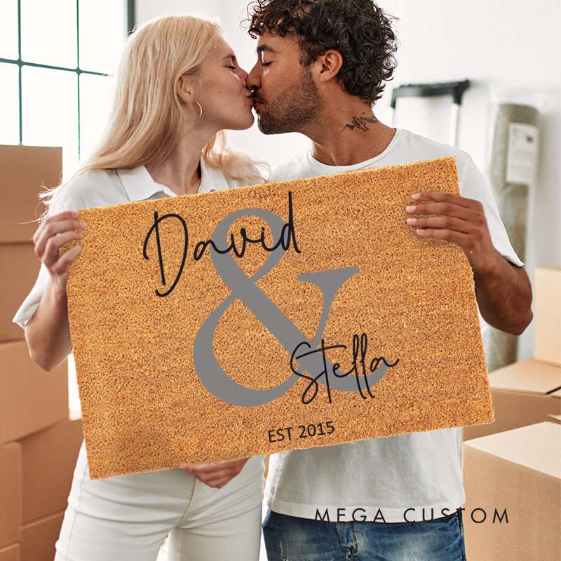 Personalized Couple Anniversary Doormat Elegant Doormat with Names and Established Date Wedding Anniversary Gift Doormat for Couple