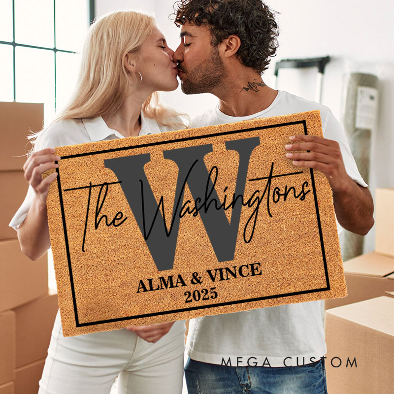 Personalized Couple Last Name Frame Doormat Custom Newlyweds First Name Door Mat Mr and Mrs Initials Doormat Hubby Wifey Husband Wife Gift for Him Her