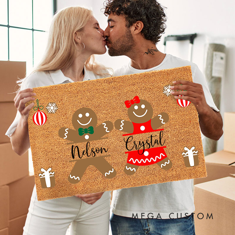Personalized Couple Gingerbread Christmas Doormat Custom Newlywed Name Xmas Door Mat Boyfriend Girlfriend Husband Wife Christmas Gift for Him Her