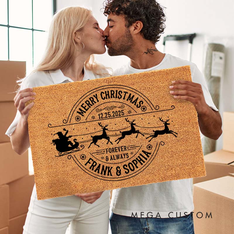 Personalized Couple Merry Christmas Forever and Always Doormat Newlywed Name Xmas Doormat Husband Wife Boyfriend Girlfriend Christmas Gift for Him Her