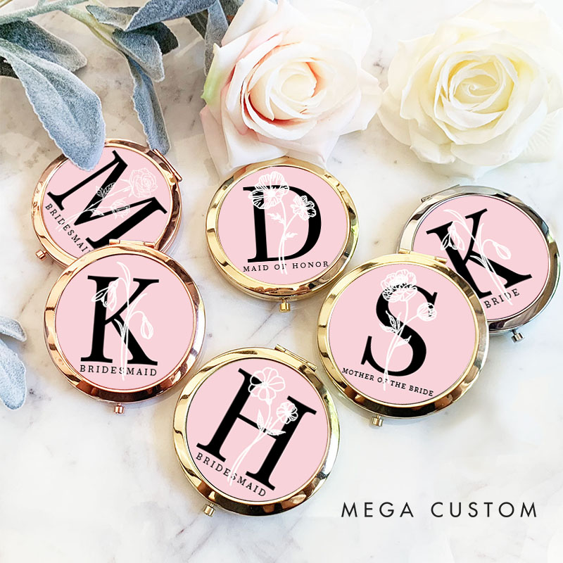 Personalized Bridesmaid Birth Flower Mirror Custom Bride Initials Compact Mirror Bachelorette Party Mirror Bridesmaid Proposal Bridal Shower Gift