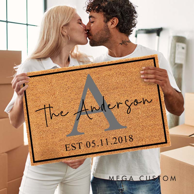 Personalized Couple Wedding Anniversary Doormat Monogram Last Name Design Doormat Newlyweds Anniversary Doormat for Husband Wife
