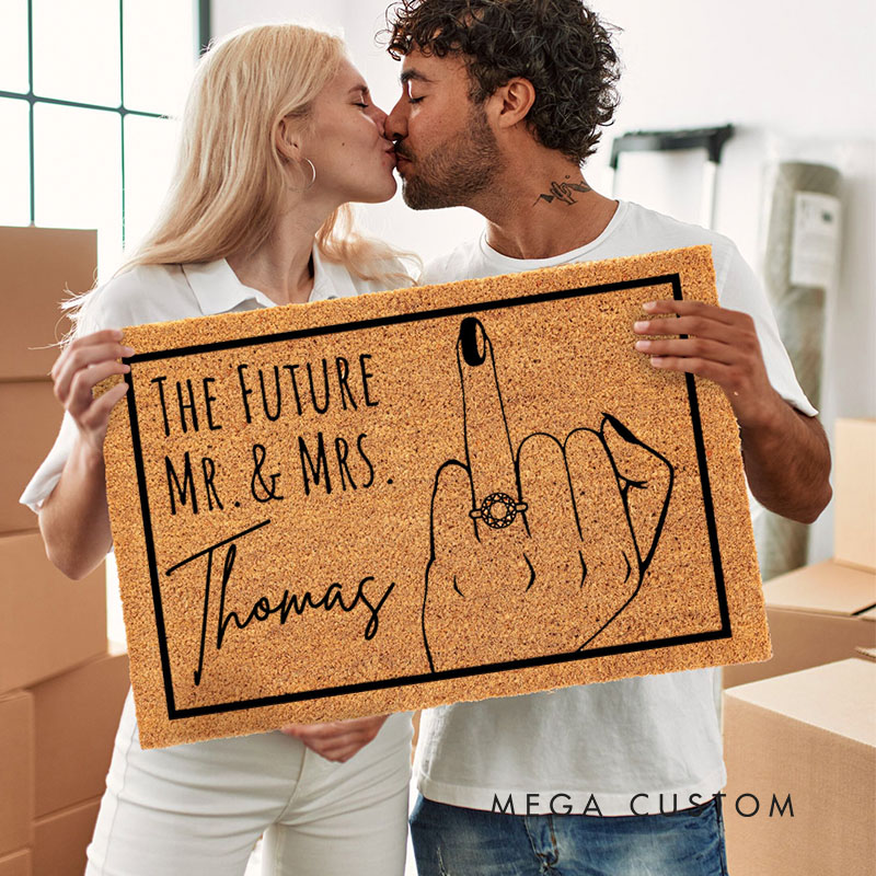 Personalized Couple The Future Mr and Mrs Doormat Custom Newlyweds Last Name Doormat Bride to Be Ring Finger Doormat Wedding Engagement Gift
