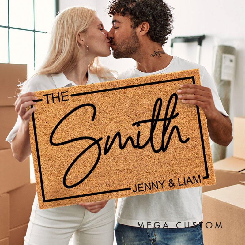 Personalized Couple Last Name Rectangular Frame Doormat Custom First Name Door Mats Mr. and Mrs. Doormat Hubby Wifey Husband Wife Gift for Him Her
