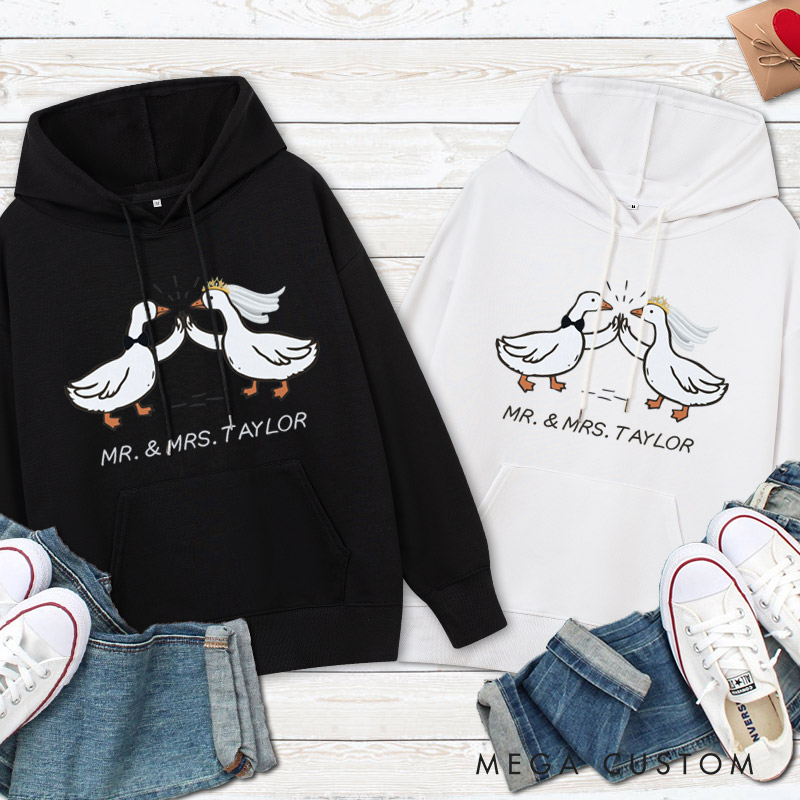 Personalized Mr and Mrs Silly Goose Bride and Groom Wedding Couple Hoodie
