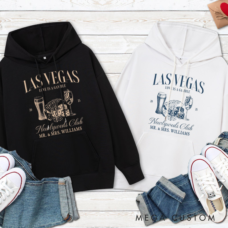 Personalized Playful Las Vegas Newlyweds Club Love Is A Gamble Wedding Couple Hoodie
