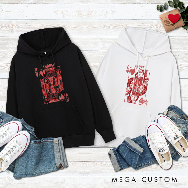 Personalized Couple King of Spades and Queen of Hearts Valentine's Day Hoodie Couple Sweatshirt for Boyfriend Girlfriend Husband Wife