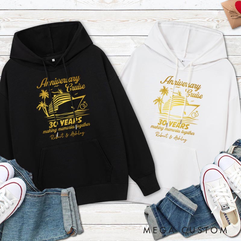 Personalized 30th Anniversary Cruise Hoodie Golden Couple 30 Years Anniversary Top Wear for Wife Husband Anniversary Outfit
