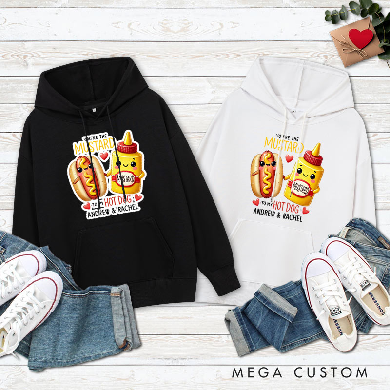 Personalized Couple You’re the Mustard to My Hot Dog Valentine's Day Hoodie with Name Couple Sweatshirt for Boyfriend Girlfriend Husband Wife