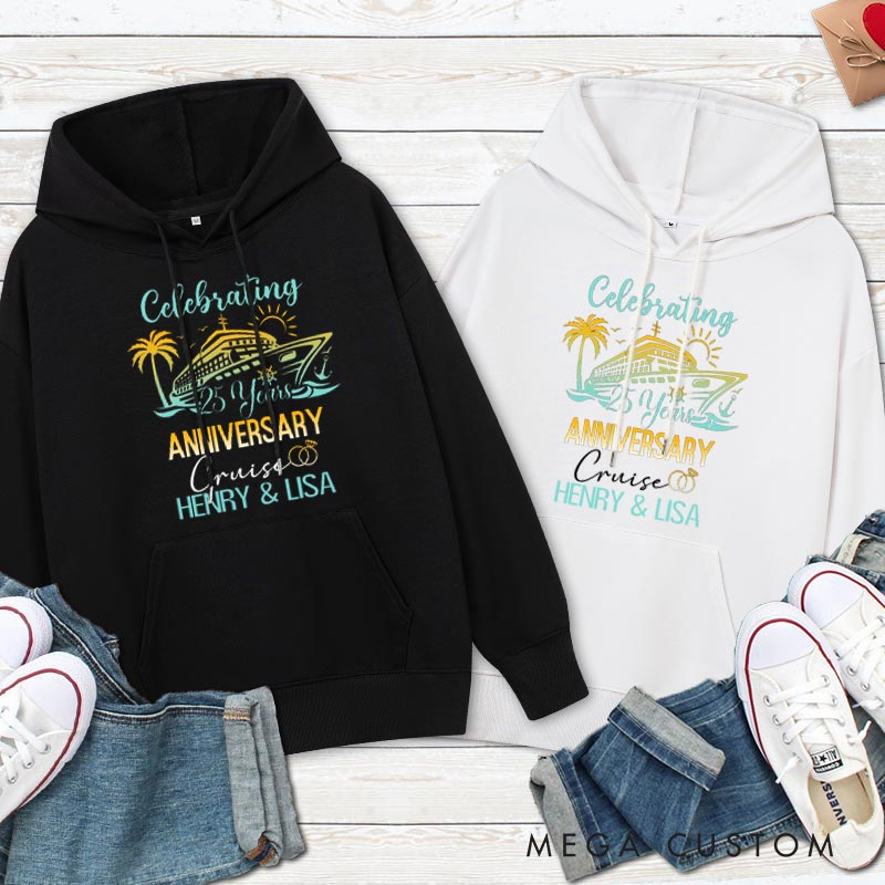 Personalized 25th Anniversary Cruise Hoodie Couple Cruise 25 Years Anniversary Top Wear for Wife Husband Anniversary Outfit