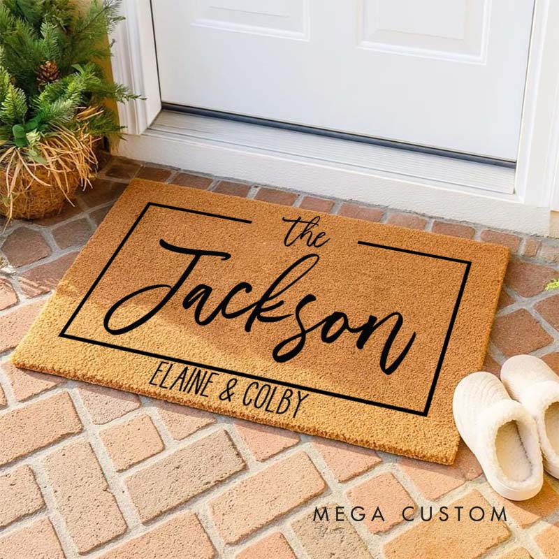Personalized Couple Last Name Minimalist Frame Doormat Custom Couple First Name Door Mat Mr and Mrs Doormat Hubby Wifey Husband Wife Gift for Him Her
