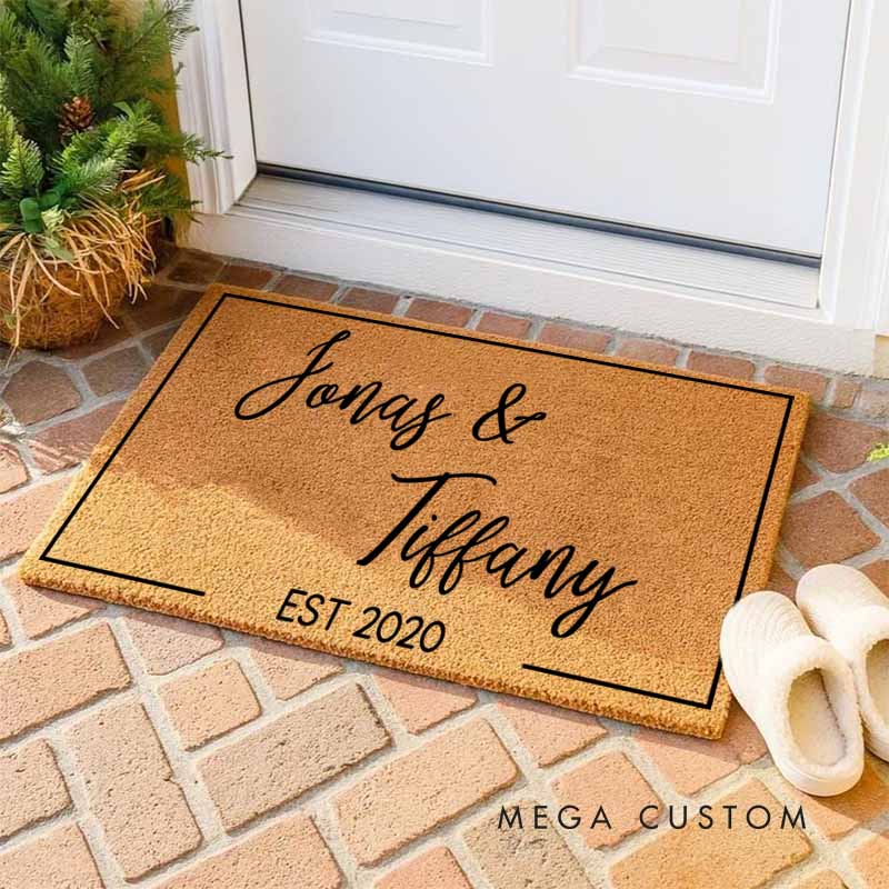 Personalized Couple 5th Anniversary Doormat Couple Elegant Script Doormat with Names and Established Year Newlyweds Doormat
