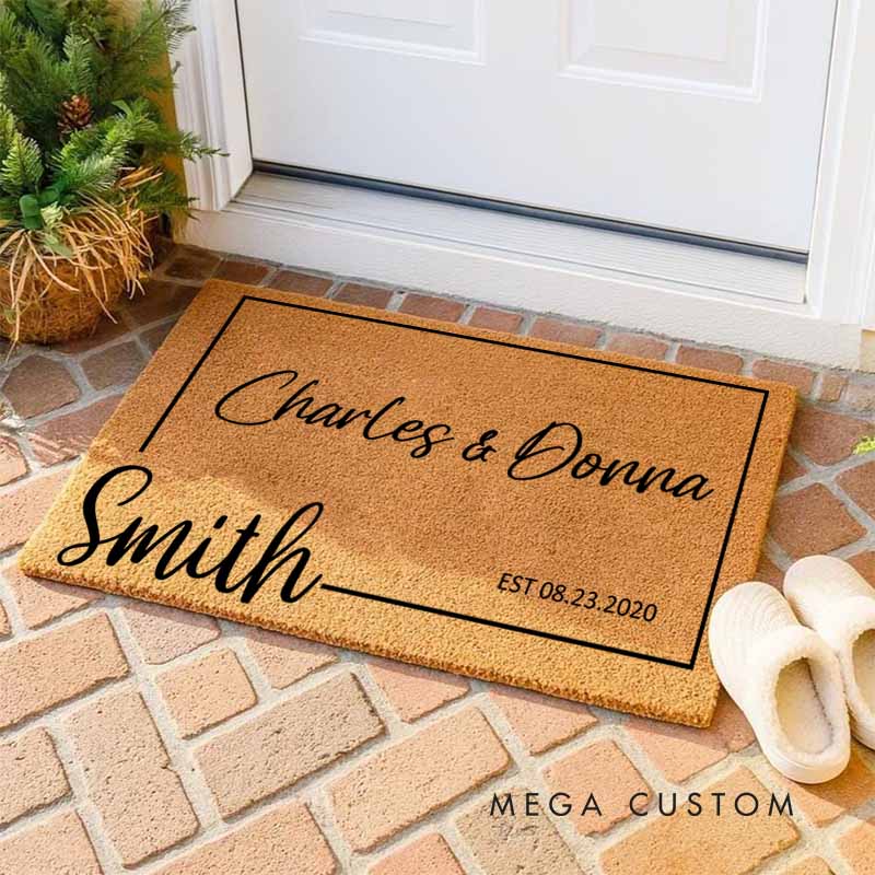 Personalized Husband Wife Anniversary Doormat Couple Doormat with Last Name and Established Date Wedding Anniversary Doormat