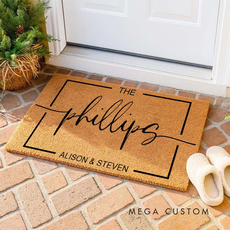 Personalized Charming Couple Last Name Frame Doormat Custom Couple First Name Door Mat Mr and Mrs Doormat Hubby Wifey Husband Wife Gift for Him Her