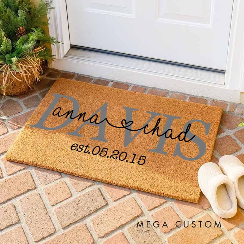 Personalized Couple Doormat Wedding Anniversary Doormat Last Name Design Doormat with Couple Name Established Date Husband Wife Anniversary Gift Mat