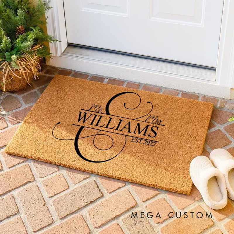 Personalized Mr. and Mrs. Anniversary Doormat Elegant Script Design Doormat with Last Name Couple Wedding Anniversary Doormat
