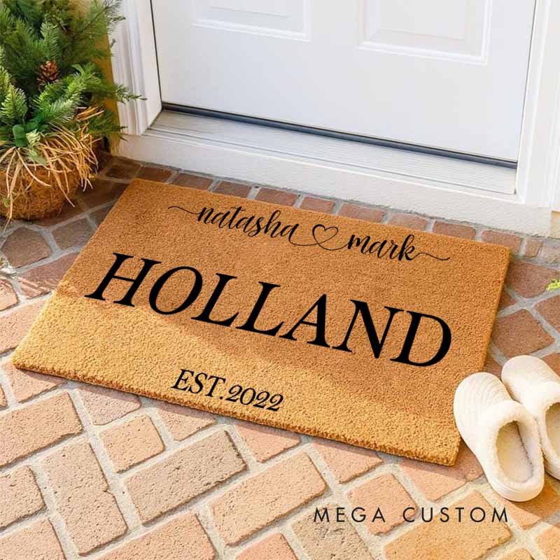 Personalized Husband Wife Anniversary Doormat Couple Name Anniversary Doormat with Heart Last Name and Year Newlywed Anniversary Gift
