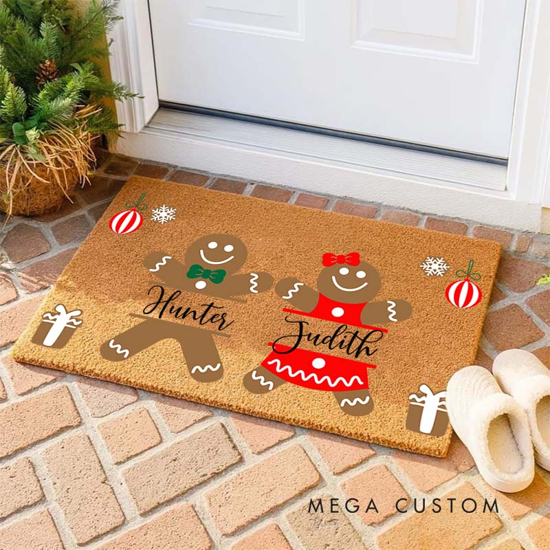 Personalized Couple Gingerbread Christmas Doormat Custom Newlywed Name Xmas Door Mat Boyfriend Girlfriend Husband Wife Christmas Gift for Him Her