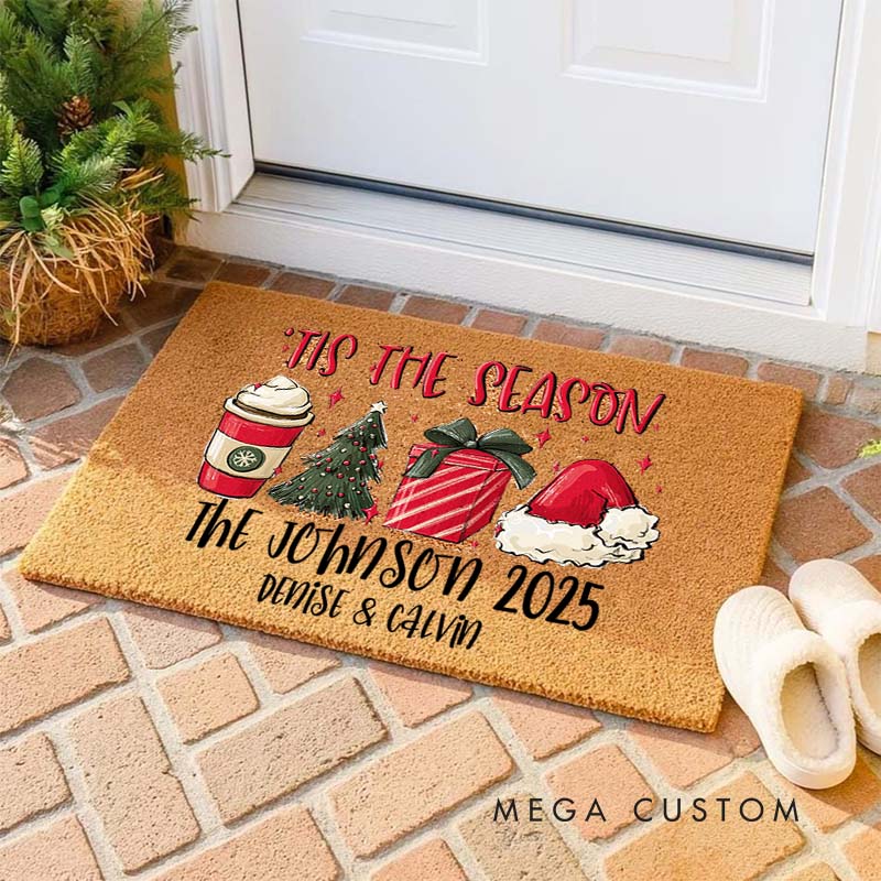 Personalized Couple Tis the Season Christmas Doormat Custom Newlywed Last Name Xmas Doormat Husband Wife First Name Doormat Christmas Gift for Him Her