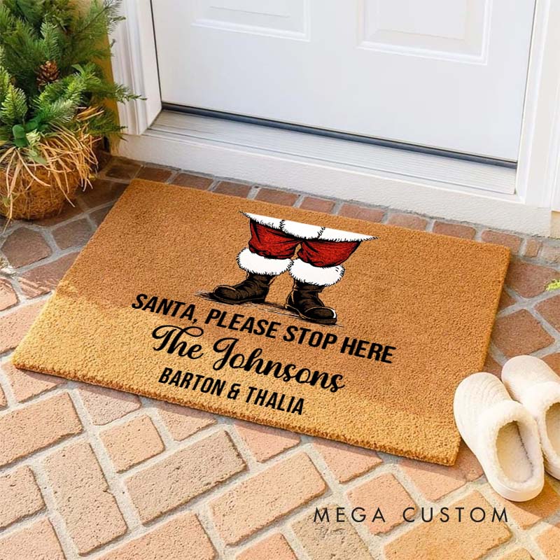 Personalized Couple Santa Please Stop Here Christmas Doormat Newlywed Last Name Xmas Doormat Husband Wife Name Doormat Christmas Gift for Him Her