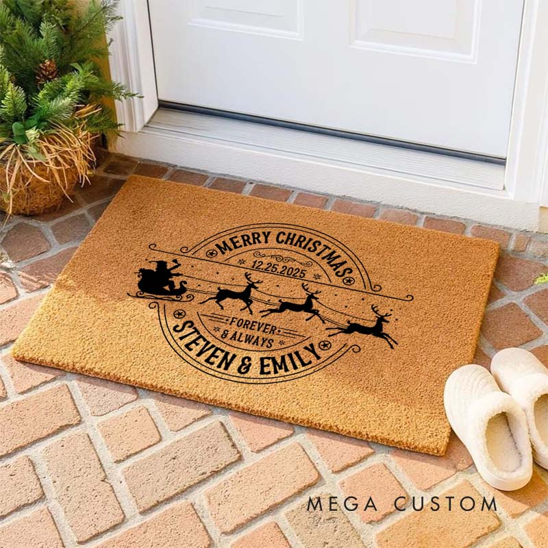 Personalized Couple Merry Christmas Forever and Always Doormat Newlywed Name Xmas Doormat Husband Wife Boyfriend Girlfriend Christmas Gift for Him Her