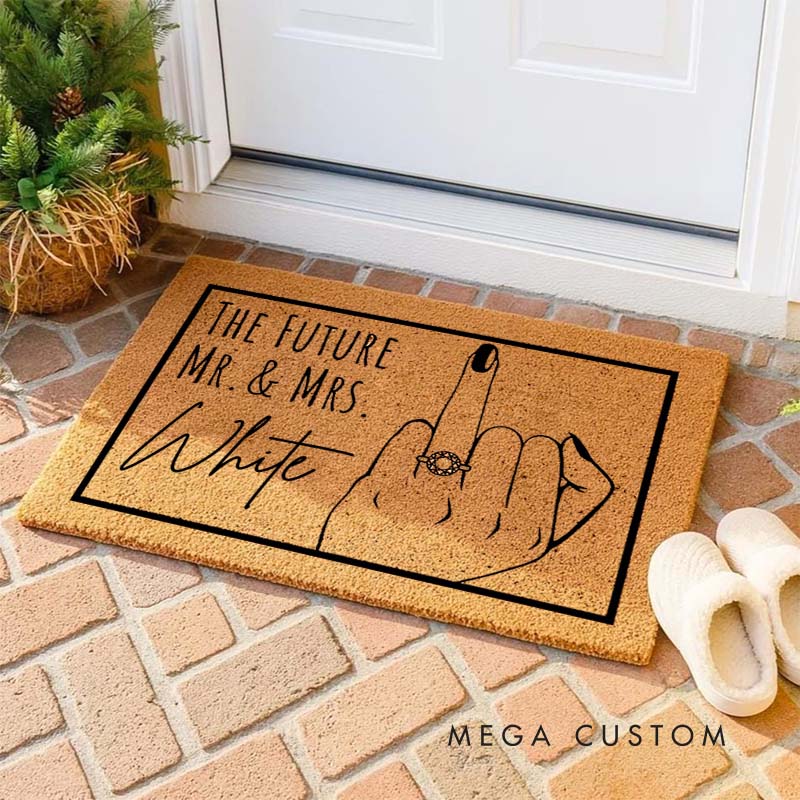 Personalized Couple The Future Mr and Mrs Doormat Custom Newlyweds Last Name Doormat Bride to Be Ring Finger Doormat Wedding Engagement Gift