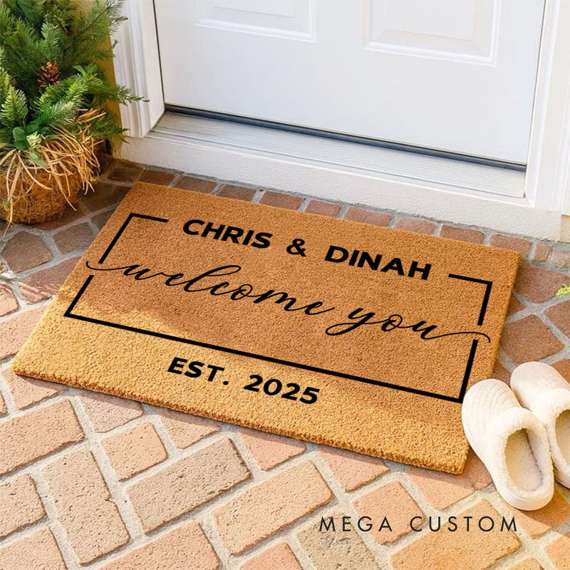 Personalized Couple Mr. and Mrs. Doormat Custom Newlyweds Name Doormat with Established Date New Couple Wedding Engagement Gift for Him Her