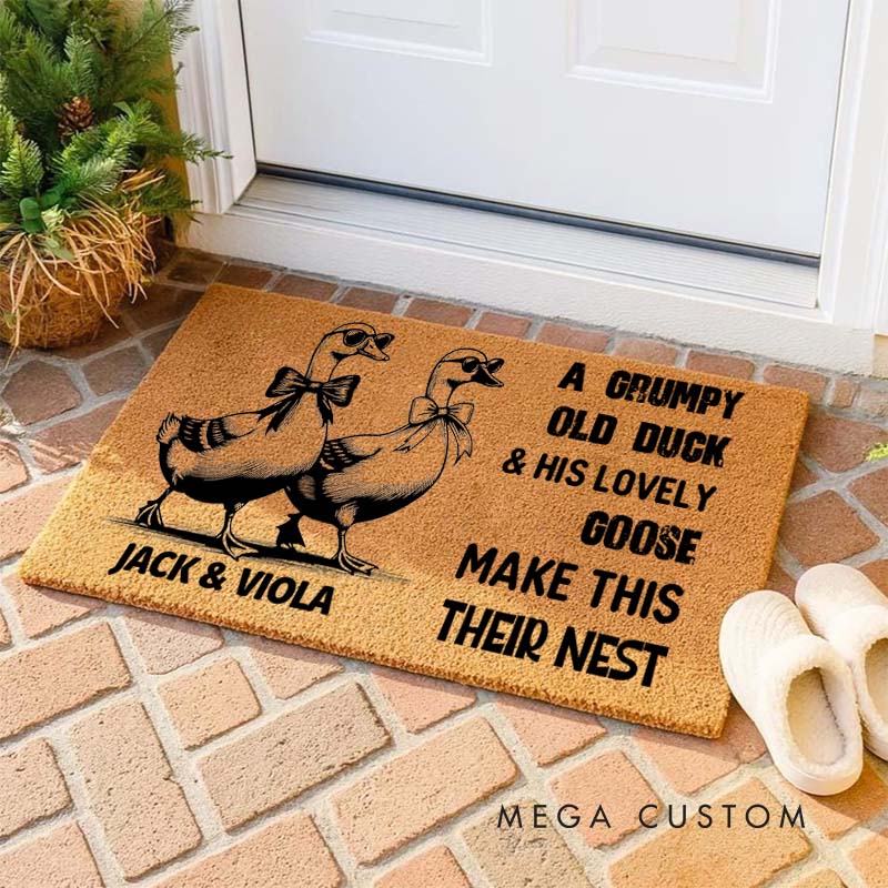 Personalized Duck and Goose Doormat A Grumpy Old Duck and His Lovely Goose Couple Doormat Anniversary Gift for Couple